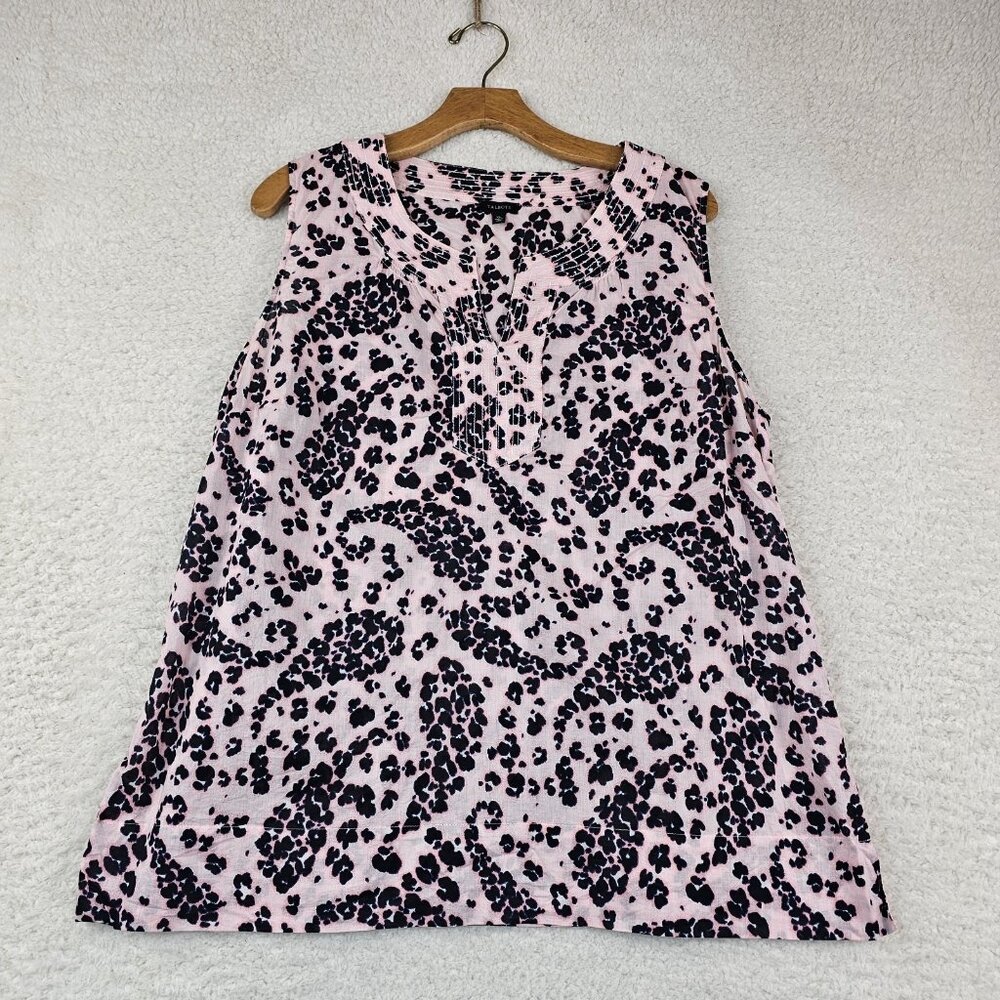 Talbots Sleeveless Top Womens XL Pink‎ Leopard Paisley V Neck Trapunto Popover